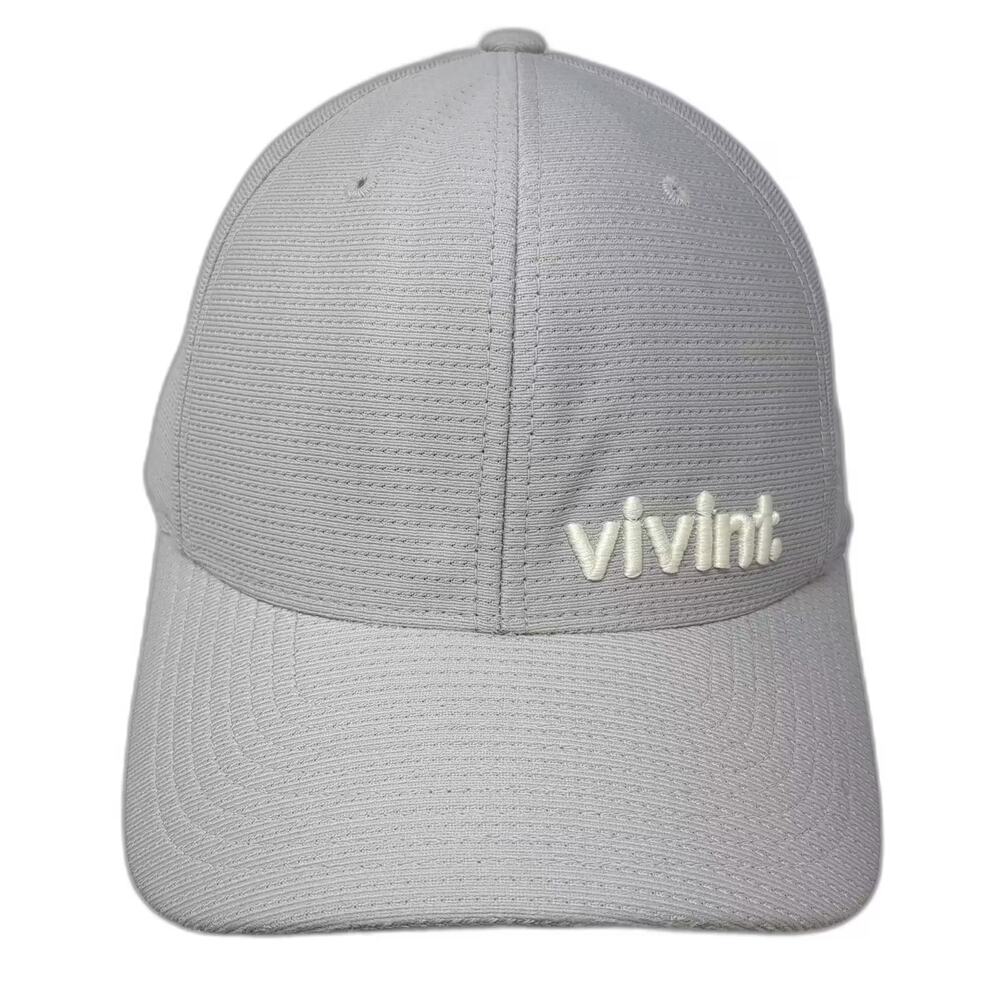 vivint Baseball Cap Gray White Hat Fitted OS Embroidered Textured Fabric